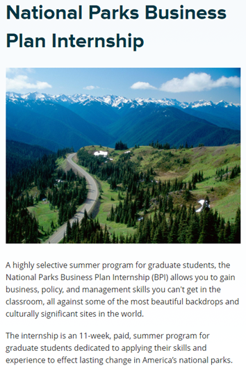 National Parks Business Plan internships (BPI) opportunity due by 1/11/16