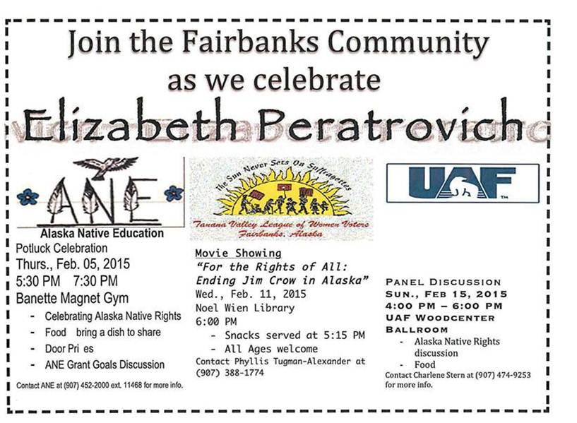 Elizabeth Peratrovich Potluck Celebration TONIGHT